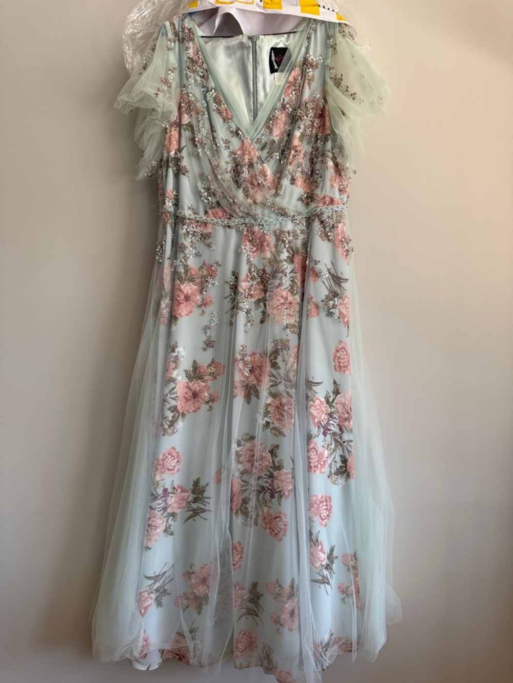 Floral Surplice V-Neck Short Flutter Sleeve A-Line Gown - Picture 8 of 10